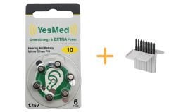 YesMed Extra Power 10 Numara İşitme Cihazı Pili (1 Paket = 6 Adet Pil) + HEDİYE İşitme Cihazı Filtresi, YesMed