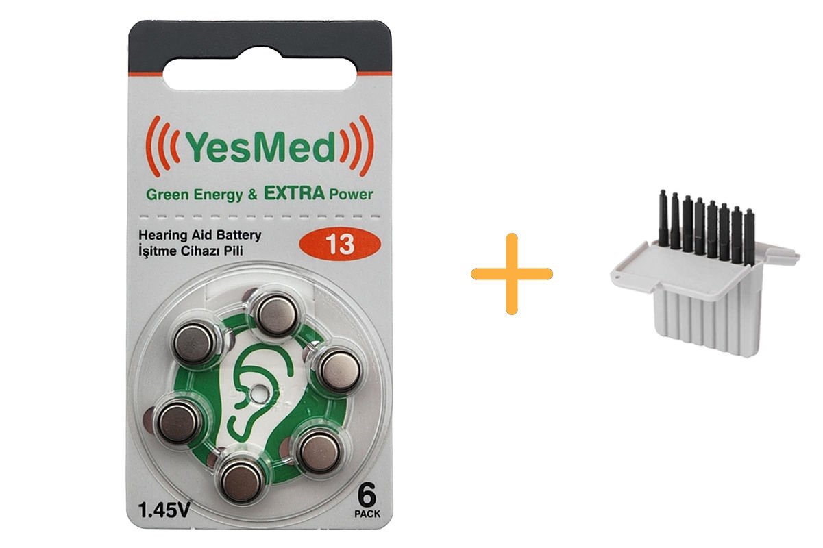 YesMed Extra Power 13 Numara İşitme Cihazı Pili (1 Paket = 6 Adet Pil) + HEDİYE İşitme Cihazı Filtresi, YesMed