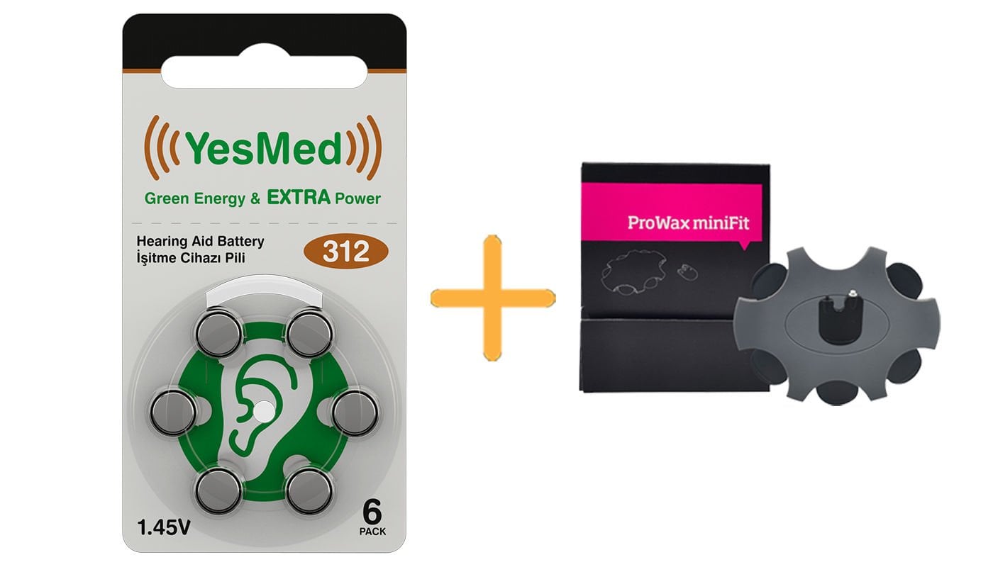 YesMed Extra Power 312 Numara İşitme Cihazı Pili, Kulaklık Pili, Duyma Pili, Kulak Pili, Kulak Cihazı Pili (1 Paket = 6 Adet Pil) + HEDİYE İşitme Cihazı ProWax miniFit Filtre