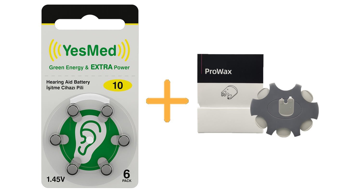 YesMed Extra Power 10 Numara İşitme Cihazı Pili (1 Paket = 6 Adet Pil) + HEDİYE ProWax Filtre