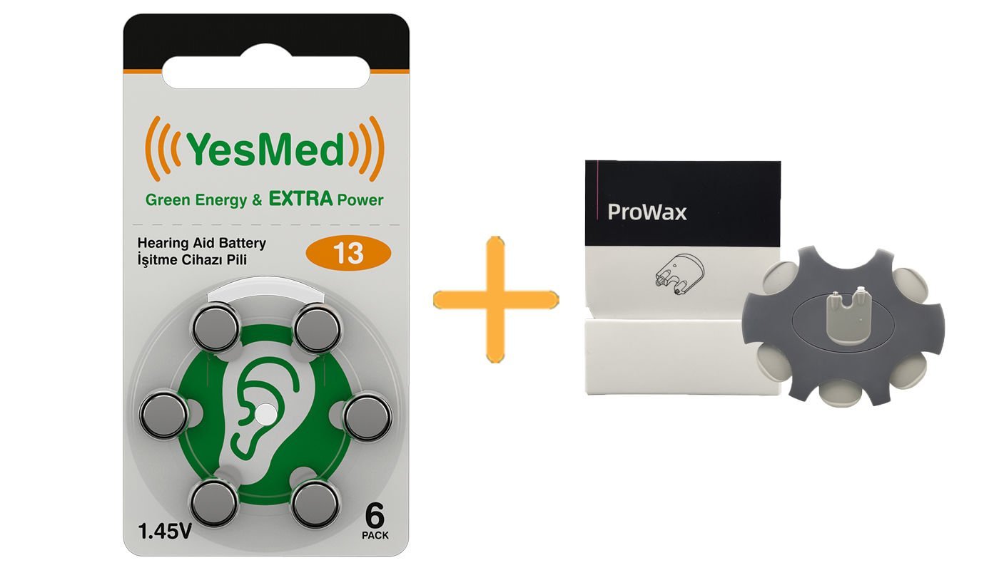 YesMed Extra Power 13 Numara İşitme Cihazı Pili (1 Paket = 6 Adet Pil) + HEDİYE ProWax Filtre