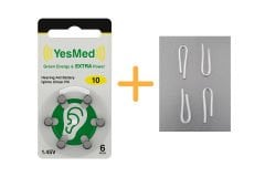 YesMed Extra Power 10 Numara İşitme Cihazı Pili (1 Paket = 6 Adet Pil) + HEDİYE 4 Adet Orta-Standart boy İşitme Cihazı Hortumu, YesMed