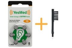 YesMed Extra Power 13 Numara İşitme Cihazı Pili (1 Paket = 6 Adet Pil) + HEDİYE Mıknatıslı İşitme Cihazı Temizleme Fırçası