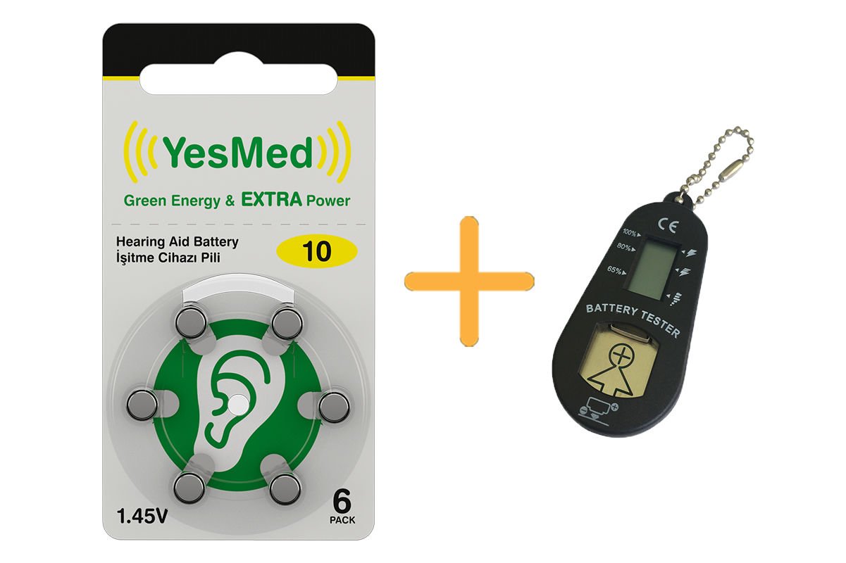 YesMed Extra Power 10 Numara İşitme Cihazı Pili (1 Paket = 6 Adet Pil) + HEDİYE İşitme Cihazı Pil Ölçer