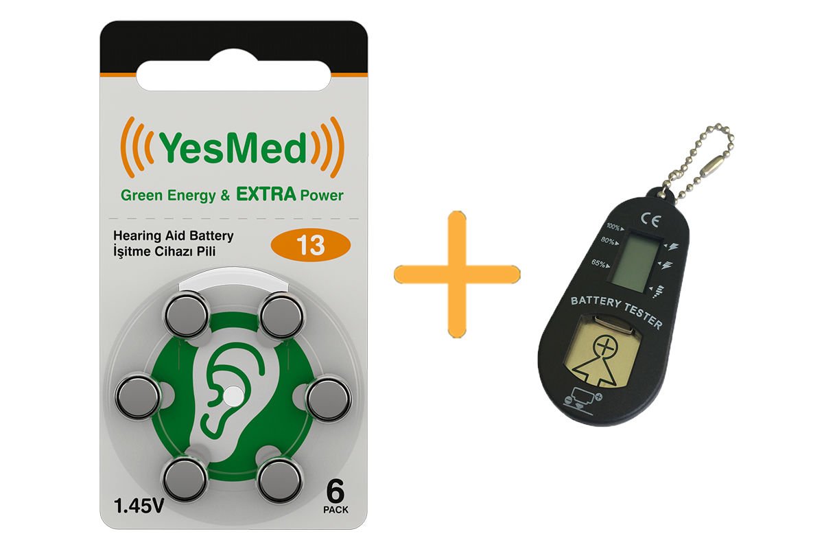 YesMed Extra Power 13 Numara İşitme Cihazı Pili (1 Paket = 6 Adet Pil) + HEDİYE İşitme Cihazı Pil Ölçer