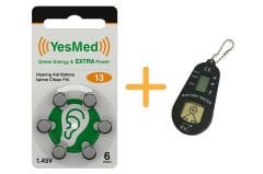 YesMed Extra Power 13 Numara İşitme Cihazı Pili (1 Paket = 6 Adet Pil) + HEDİYE İşitme Cihazı Pil Ölçer