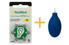 YesMed Extra Power 10 Numara İşitme Cihazı Pili (1 Paket  = 6 Adet Pil) + HEDİYE İşitme Cihazı El Pompası-Puar