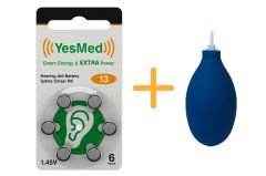 YesMed Extra Power 13 Numara İşitme Cihazı Pili (1 Paket  = 6 Adet Pil) + HEDİYE İşitme Cihazı El Pompası-Puar