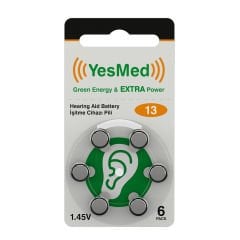 YesMed Extra Power 13 Numara İşitme Cihazı Pili (1 Paket  = 6 Adet Pil) + HEDİYE İşitme Cihazı El Pompası-Puar