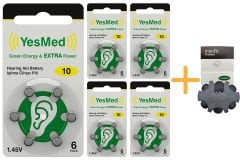 YesMed Extra Power 10 Numara İşitme Cihazı Pili (5 Paket x 6 Adet = 30 Adet Pil ) + HEDİYE YesMed miniFit ProWax Filtre