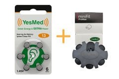 YesMed Extra Power 13 Numara İşitme Cihazı Pili (1 Paket = 6 Adet Pil ) + HEDİYE YesMed miniFit ProWax Filtre