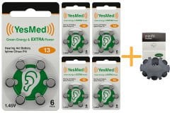 YesMed Extra Power 13 Numara İşitme Cihazı Pili (5 Paket x 6 Adet = 30 Adet Pil ) + HEDİYE YesMed miniFit ProWax Filtre