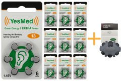 YesMed Extra Power 13 Numara İşitme Cihazı Pili (10 Paket x 6 Adet = 60 Adet Pil ) + HEDİYE YesMed miniFit ProWax Filtre