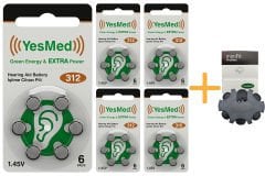YesMed Extra Power 312 Numara İşitme Cihazı Pili (5 Paket x 6 Adet = 30 Adet Pil ) + HEDİYE YesMed miniFit ProWax Filtre
