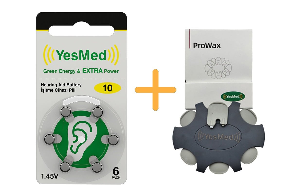 YesMed Extra Power 10 Numara İşitme Cihazı Pili (1 Paket = 6 Adet Pil) + HEDİYE YesMed ProWax Filtre