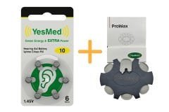 YesMed Extra Power 10 Numara İşitme Cihazı Pili (1 Paket = 6 Adet Pil) + HEDİYE YesMed ProWax Filtre