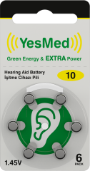 YesMed Extra Power 10 Numara İşitme Cihazı Pili (1 Paket = 6 Adet Pil) + HEDİYE YesMed ProWax Filtre