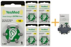 YesMed Extra Power 10 Numara İşitme Cihazı Pili (5 Paket x 6 Adet = 30 Adet Pil) + HEDİYE YesMed ProWax Filtre
