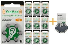 YesMed Extra Power 13 Numara İşitme Cihazı Pili (10 Paket x 6 Adet = 60 Adet Pil) + HEDİYE YesMed ProWax Filtre