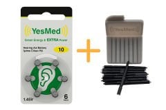 YesMed Extra Power 10 Numara İşitme Cihazı Pili (1 Paket = 6 Adet Pil) + HEDİYE YesMed WaxStop Filtre