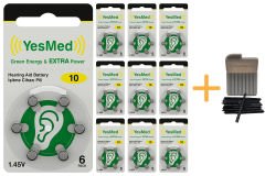 YesMed Extra Power 10 Numara İşitme Cihazı Pili (10 Paket x 6 Adet = 60 Adet Pil) + HEDİYE YesMed WaxStop Filtre