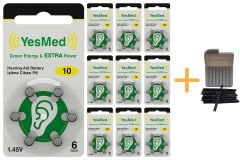 YesMed Extra Power 10 Numara İşitme Cihazı Pili (10 Paket x 6 Adet = 60 Adet Pil) + HEDİYE YesMed WaxStop Filtre