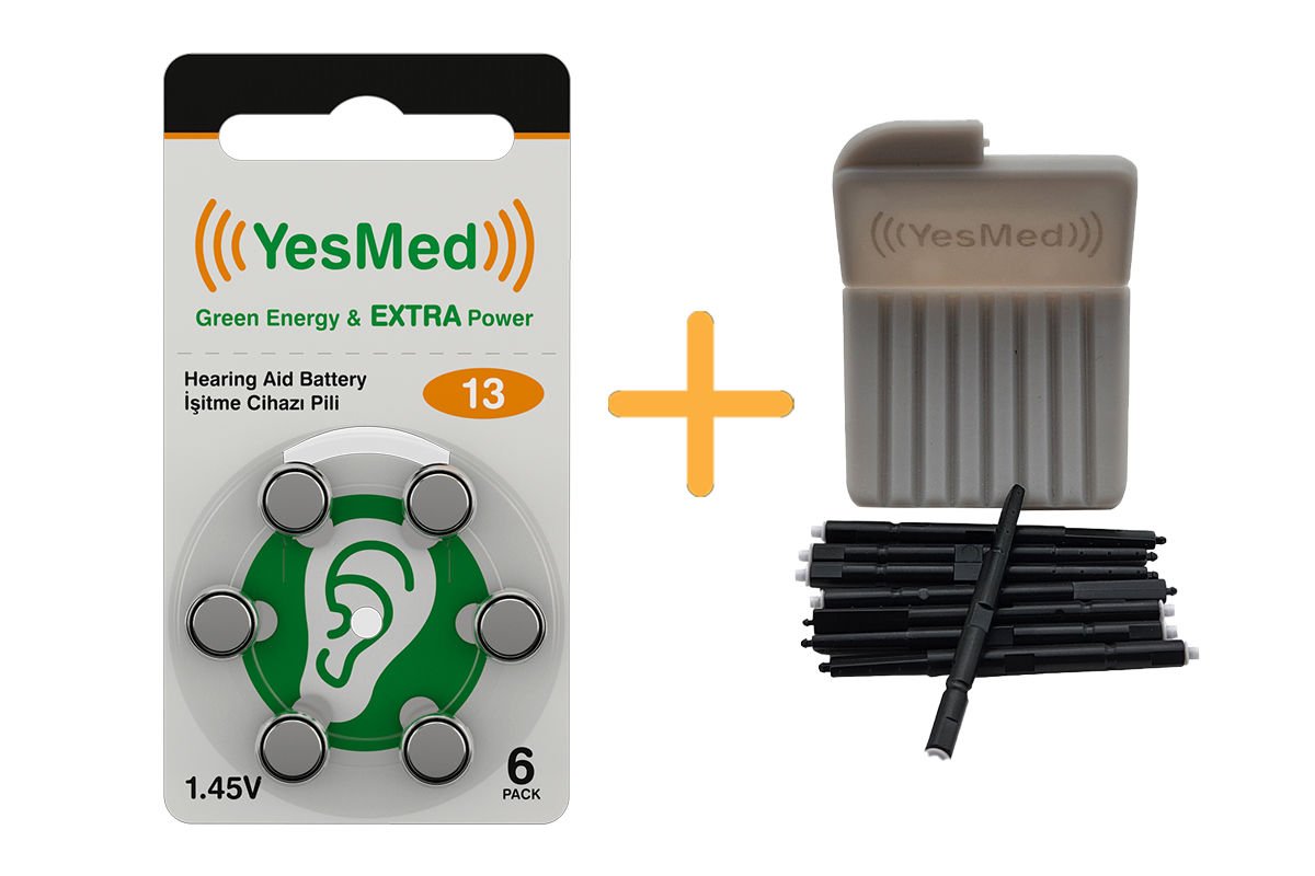 YesMed Extra Power 13 Numara İşitme Cihazı Pili (1 Paket = 6 Adet Pil) + HEDİYE YesMed WaxStop Filtre