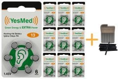 YesMed Extra Power 13 Numara İşitme Cihazı Pili (10 Paket x 6 Adet = 60 Adet Pil) + HEDİYE YesMed WaxStop Filtre