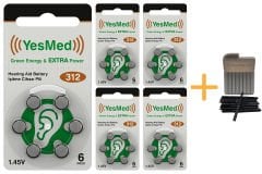 YesMed Extra Power 312 Numara İşitme Cihazı Pili (5 Paket x 6 Adet = 30 Adet Pil) + HEDİYE YesMed WaxStop Filtre