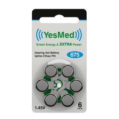YesMed Extra Power 675 Numara İşitme Cihazı Pili (1 Paket = 6 Adet Pil) + HEDİYE İşitme Cihazı Hortumu (4 Adet, Orta-Standart olan Kıvrılmış Hortum), YesMed