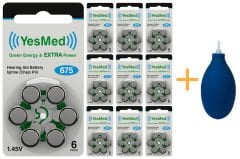 YesMed Extra Power 675 Numara İşitme Cihazı Pili (10 Paket x 6 Adet = 60 Adet Pil) + HEDİYE İşitme Cihazı El Pompası-Puar 1 Adet