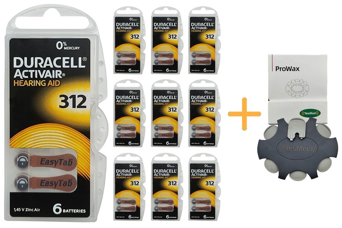 Duracell Activair 312 Numara İşitme Cihazı Pili (10 Paket x 6 Adet = 60 Adet Pil) + HEDİYE YesMed ProWax Filtre
