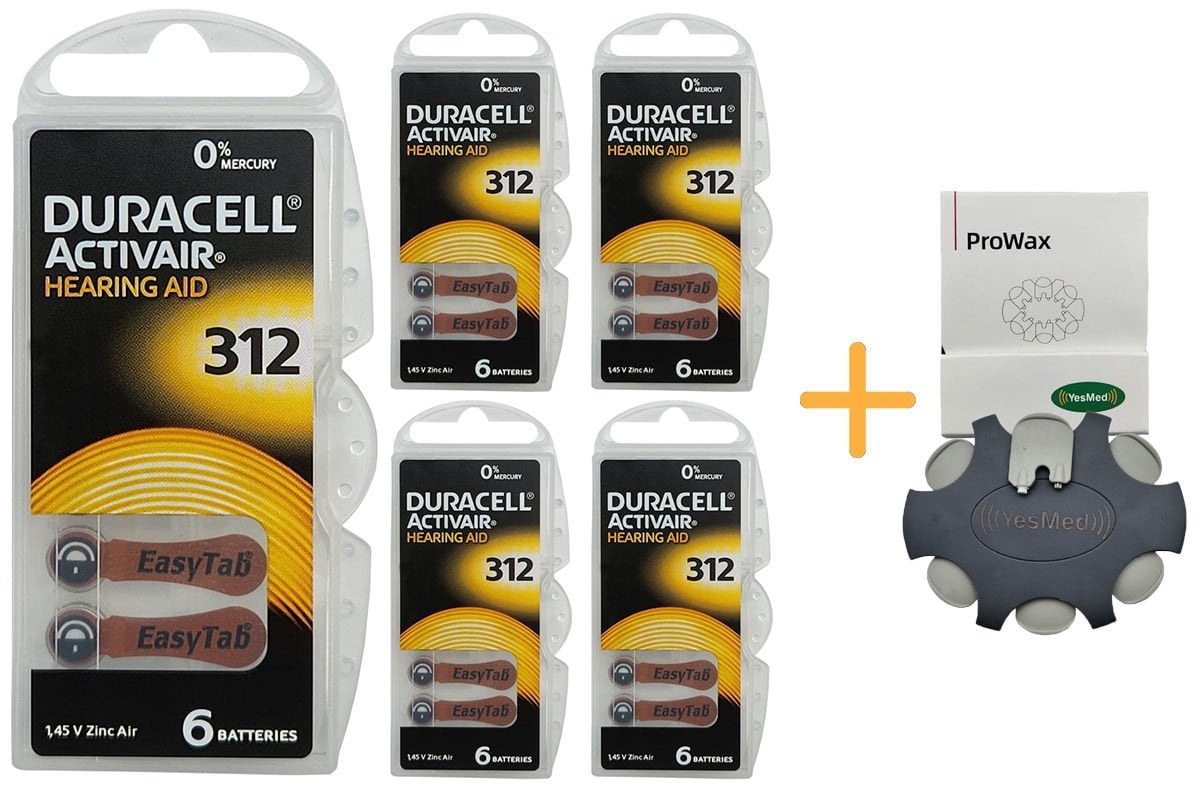 Duracell Activair 312 Numara İşitme Cihazı Pili (5 Paket x 6 Adet = 30 Adet Pil) + HEDİYE YesMed ProWax Filtre