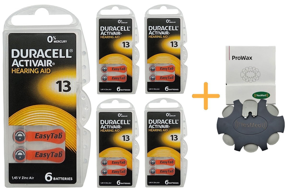 Duracell Activair 13 Numara İşitme Cihazı Pili (5 Paket x 6 Adet = 30 Adet Pil) + HEDİYE YesMed ProWax Filtre