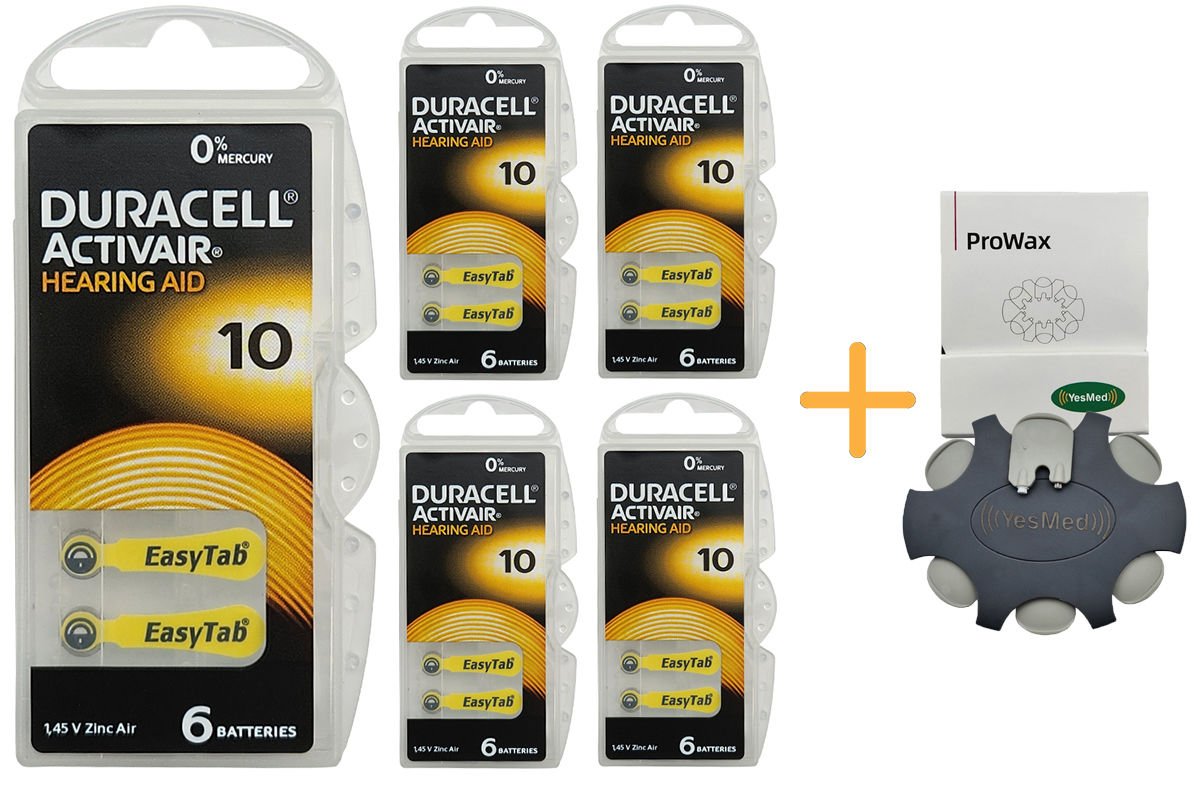 Duracell Activair 10 Numara İşitme Cihazı Pili (5 Paket x 6 Adet = 30 Adet Pil) + HEDİYE YesMed ProWax Filtre