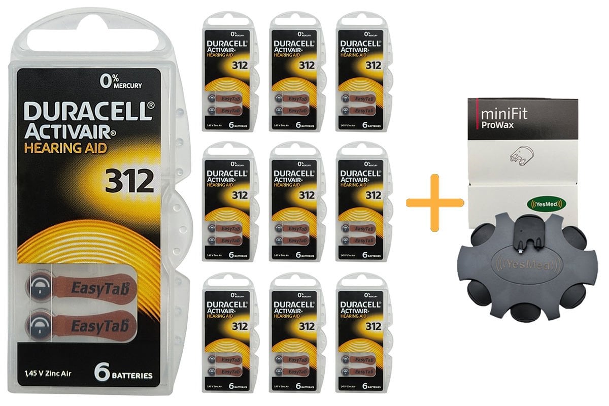 Duracell Activair 312 Numara İşitme Cihazı Pili (10 Paket x 6 Adet = 60 Adet Pil ) + HEDİYE YesMed miniFit ProWax Filtre