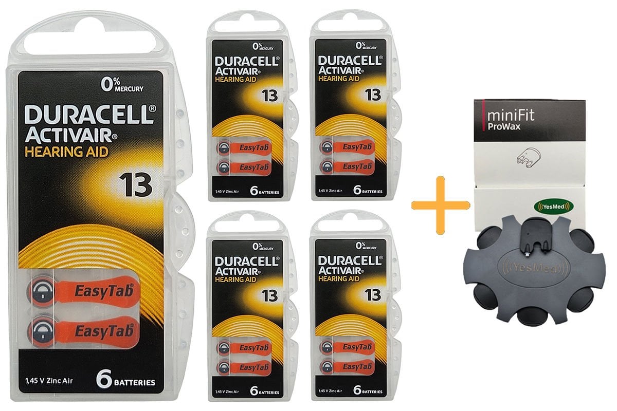 Duracell Activair 13 Numara İşitme Cihazı Pili (5 Paket x 6 Adet = 30 Adet Pil ) + HEDİYE YesMed miniFit ProWax Filtre
