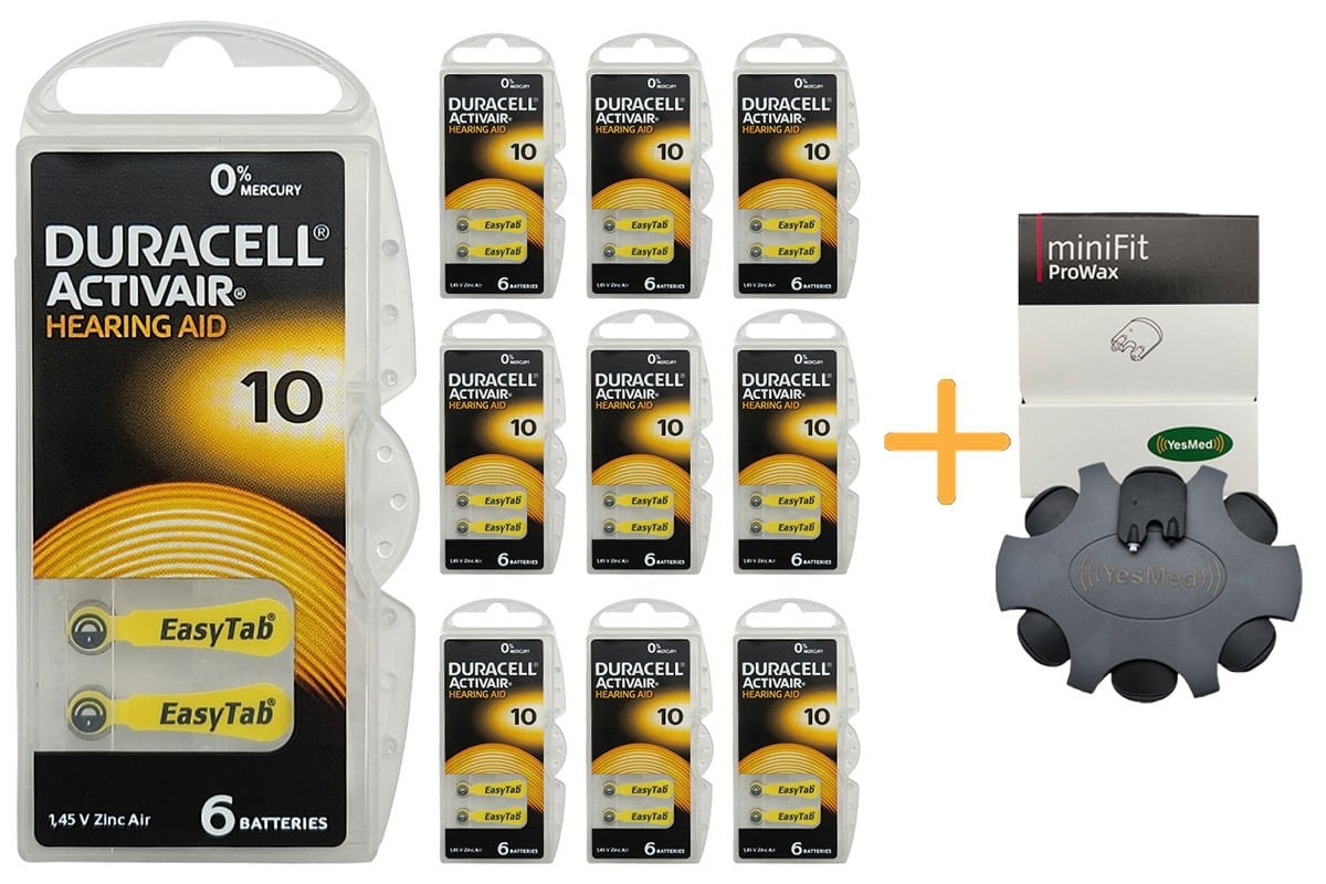 Duracell Activair 10 Numara İşitme Cihazı Pili (10 Paket x 6 Adet = 60 Adet Pil ) + HEDİYE YesMed miniFit ProWax Filtre