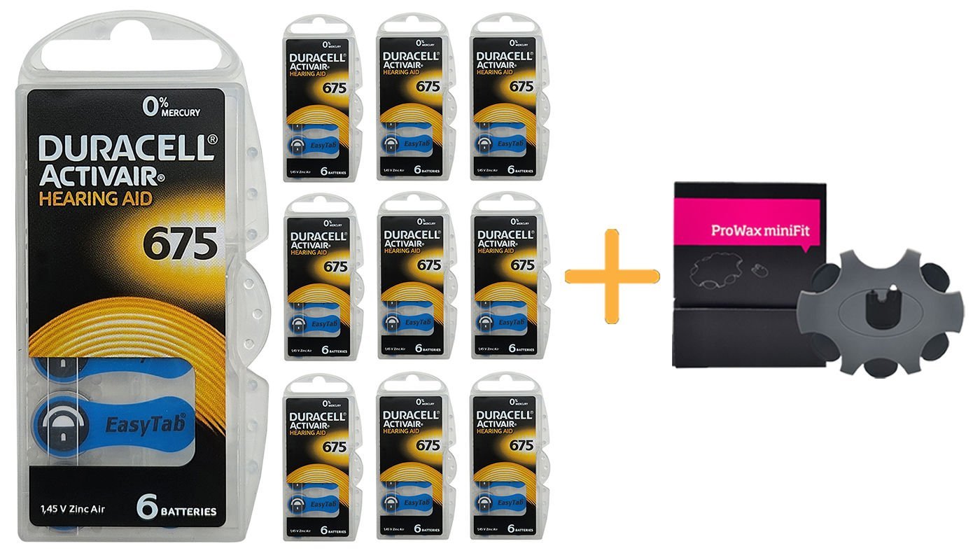 Duracell Activair 675 Numara İşitme Cihazı Pili (10 Paket x 6 Adet = 60 Adet Pil) + HEDİYE Prowax MiniFit Filtre