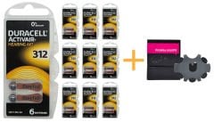 Duracell Activair 312 Numara İşitme Cihazı Pili (10 Paket x 6 Adet = 60 Adet Pil) + HEDİYE Prowax MiniFit Filtre