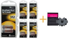 Duracell Activair 312 Numara İşitme Cihazı Pili (5 Paket x 6 Adet = 30 Adet Pil) + HEDİYE Prowax MiniFit Filtre