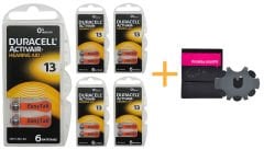 Duracell Activair 13 Numara İşitme Cihazı Pili (5 Paket x 6 Adet = 30 Adet Pil) + HEDİYE Prowax MiniFit Filtre